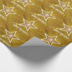 Papel De Presente Texto Dourado do branco do feliz aniversario do