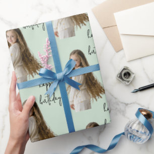 Papel De Presente Texto e foto de aniversário de Pistachio Suave e P