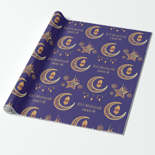 Papel De Presente Texto editável Eid Al-Fitr Mubarak Dark Blue