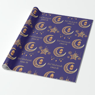 Papel De Presente Texto editável Eid Al-Fitr Mubarak Dark Blue