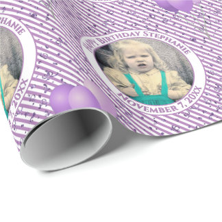 Papel De Presente Texto.Foto Lavendar/White Simple Stripes