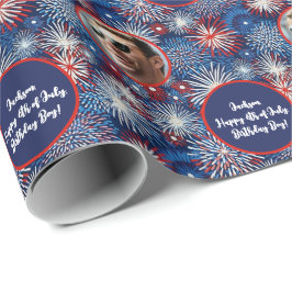 Papel De Presente Texto fotográfico vermelho azul branco 4 de julho