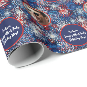 Papel De Presente Texto fotográfico vermelho azul branco 4 de julho