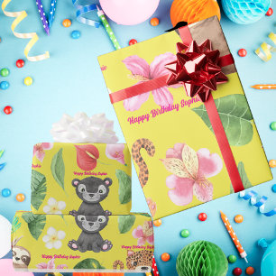 Papel De Presente Texto Personalizado Aniversário de criança de Bebê
