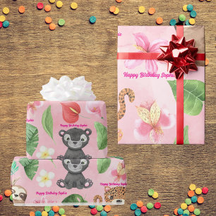 Papel De Presente Texto Personalizado Aniversário de criança de Bebê