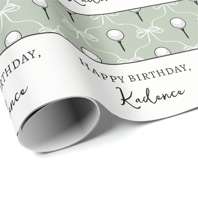Papel De Presente Texto Personalizado Cute Sage Laço Branco Padrão d (Ponta do rolo)