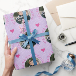 Papel De Presente Texto personalizado da vovó e fotos roxas