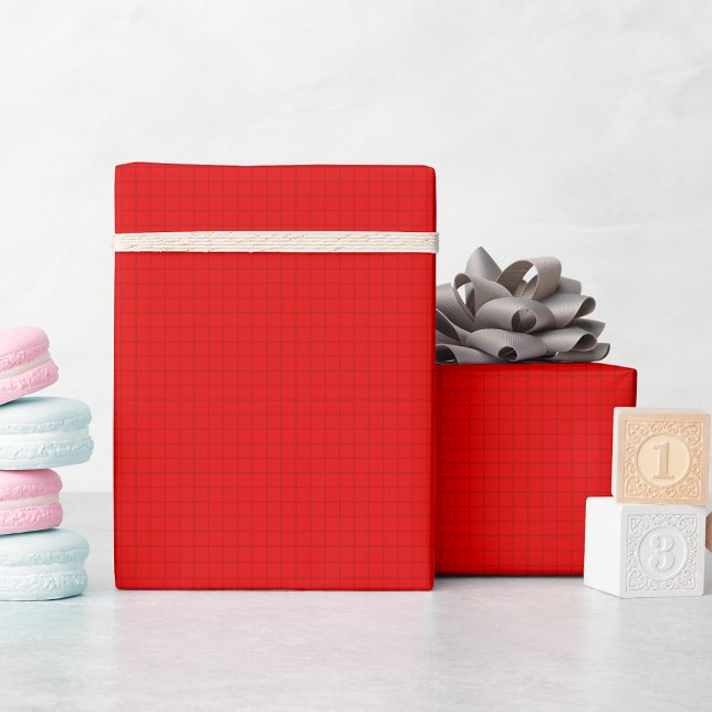 Papel De Presente Texto Personalizado das Linhas Vermelhas do Natal  (Modern Christmas Red Checkered Lines Custom Text Wrapping Paper)