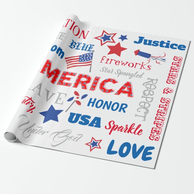 Papel De Presente Texto Personalizado das Palavras Americanas de 4 d (Desenrolado)