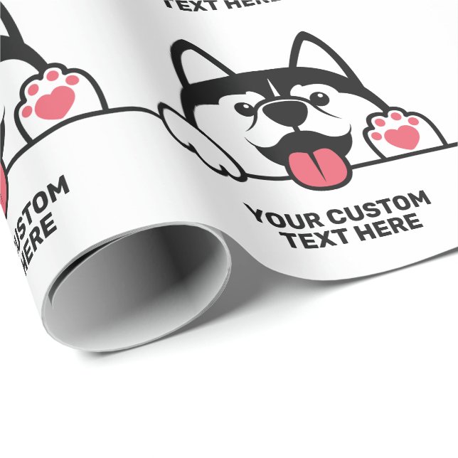 Papel De Presente Texto personalizado de Cute Siberian Husky (Ponta do rolo)