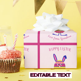 Papel De Presente Texto personalizado do coelhinho de ovo rosa-rosa