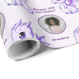 Papel De Presente Texto Personalizado do Dragão Chibi Roxo
