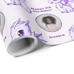 Papel De Presente Texto Personalizado do Dragão Chibi Roxo