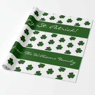 Papel De Presente Texto Personalizado do Padrão do Shamrock Irland