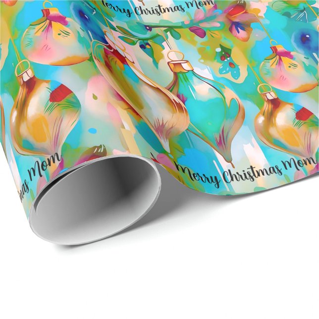 Papel De Presente Texto personalizado dos Enfeites de natal vibrante (Criador carregado)