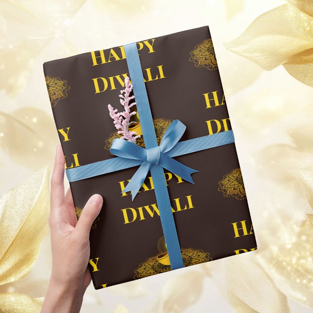 Papel De Presente Texto personalizado Elegant mandala diya gold diwa (Criador carregado)