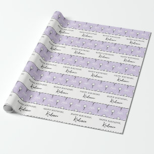 Papel De Presente Texto Personalizado Laço Branco Roxo Fofo Padrão d