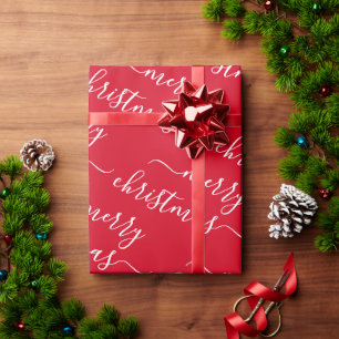 Papel De Presente Texto Personalizado Natal Feliz Elegante Vermelho 