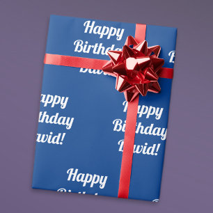 Papel De Presente Texto personalizável de Feliz Aniversário   Azul e