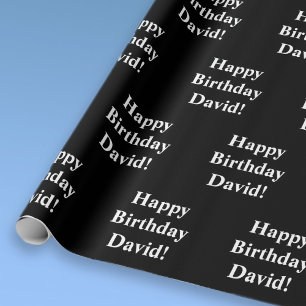 Papel De Presente Texto Personalizável de Feliz Aniversário Preto