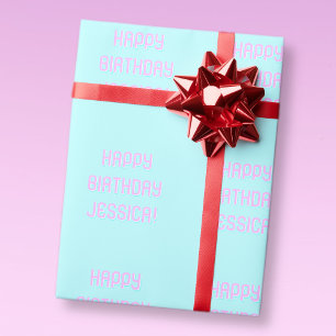 Papel De Presente Texto Personalizável Feliz Aniversário para Qualqu