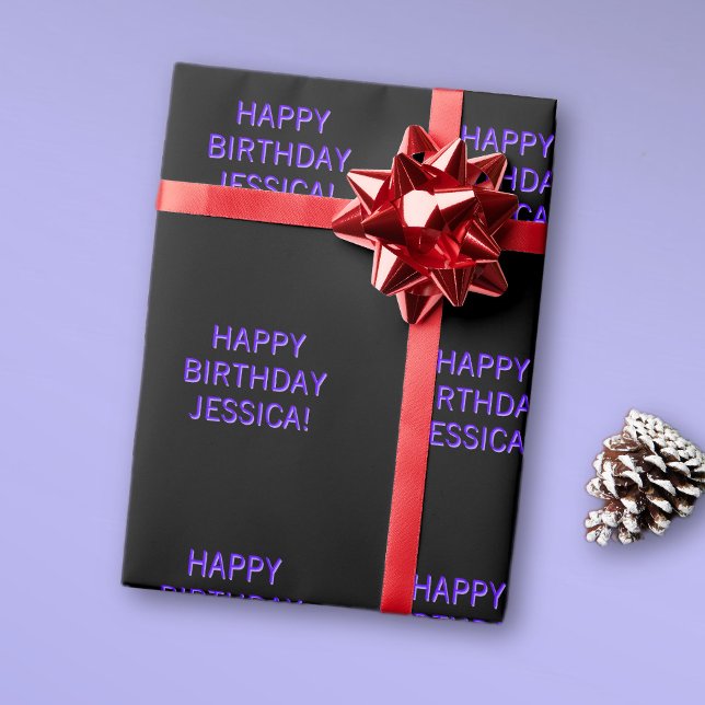 Papel De Presente Texto Personalizável Feliz Aniversário para Qualqu (Criador carregado)