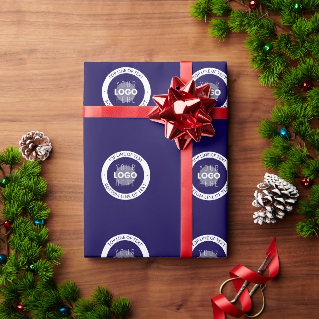 Papel De Presente Texto Personalizável & Seu Logotipo | Azul Escuro  (Presente de Natal)