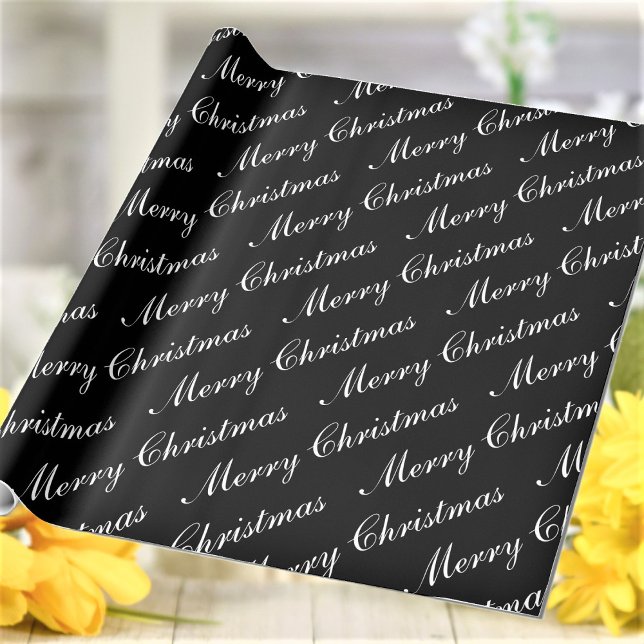 Papel De Presente Texto Preto e Branco de Natal (Criador carregado)