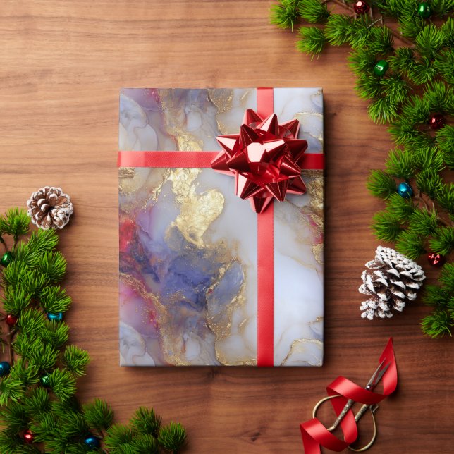 Papel De Presente Textura Abstrata de Tinta Alcoólica com Acentos Do (Presente de Natal)