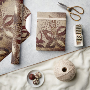 Papel De Presente Textura Bege Vintage Burgundy Floral Abstrato