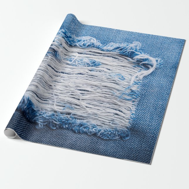 Papel De Presente Textura de jeans de denim rasgada azul com espaço  (Desenrolado)