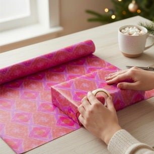 Papel De Presente Textura de Lápis de Cor Diamante Rosa Roxo Laranja