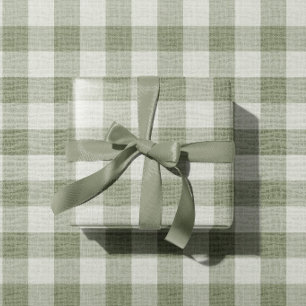 Papel De Presente Textura de Linho Xadrez Búfalo em Gingham Verde Sa