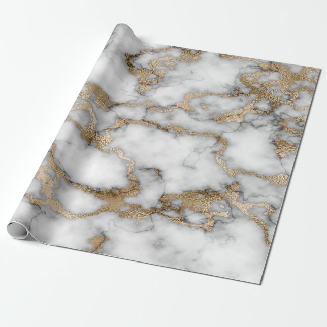 Papel De Presente Textura de Mármore Branco Resplandecente Dourado (Desenrolado)