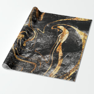 Papel De Presente Textura de mármore dourado preto legal