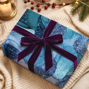 Papel De Presente Textura de Mármore Fluido Azul Brilhante Aqua