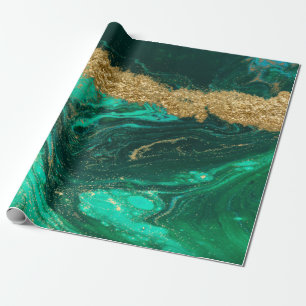 Papel De Presente Textura de Pedra de Mármore Verde Dourado Moderno