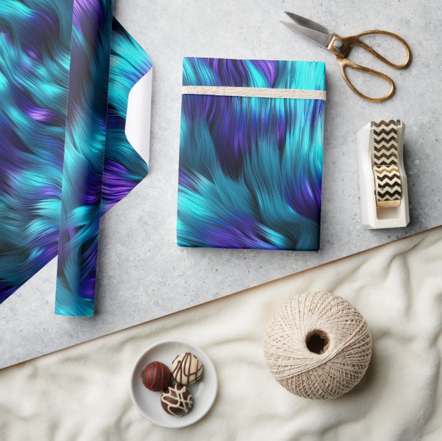 Papel De Presente Textura de pelo de monstro falso azul e roxo (Artesanato)