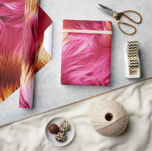 Papel De Presente Textura de pelo de monstro falso rosa e laranja
