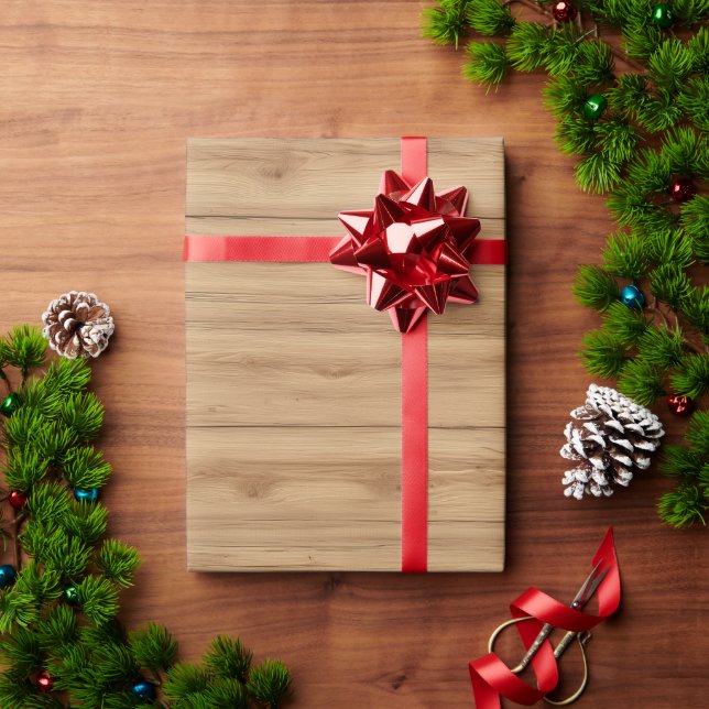 Papel De Presente Textura de Tábua de Carvalho Natural com Tons Quen (Presente de Natal)