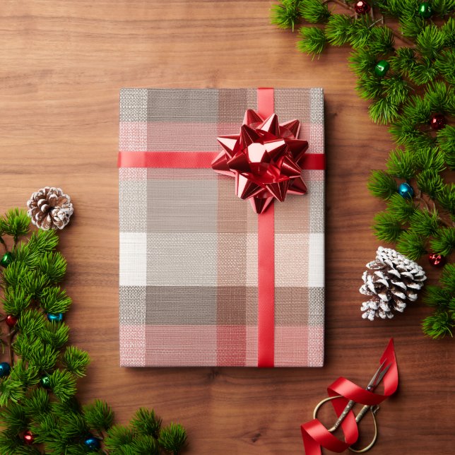 Papel De Presente Textura de Tecido Xadrez Rústico Aconchegante em C (Presente de Natal)