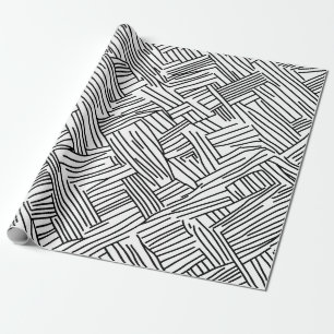 Papel De Presente Textura Geométrica Abstrata Preta e Branca Moderna