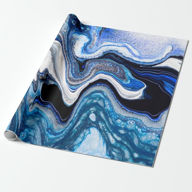 Papel De Presente textura líquida de abstrato marble em branco prate (Desenrolado)