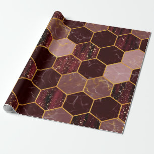 Papel De Presente Textura sem costura do hexágono mármore com ouro