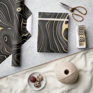 Papel De Presente Texturas de Estratos de Geodo Preto e Dourado