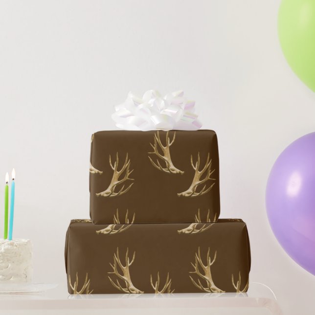 Papel De Presente Theme Deer Antlers Dark Brown Gift Wrap (Presentes para festas)