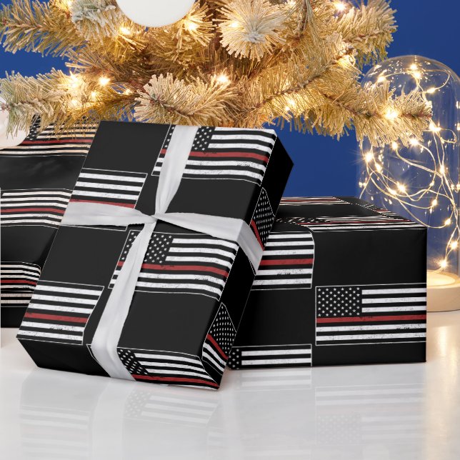 Papel De Presente Thin Red Line USA Flag Fire Department (Feriados)