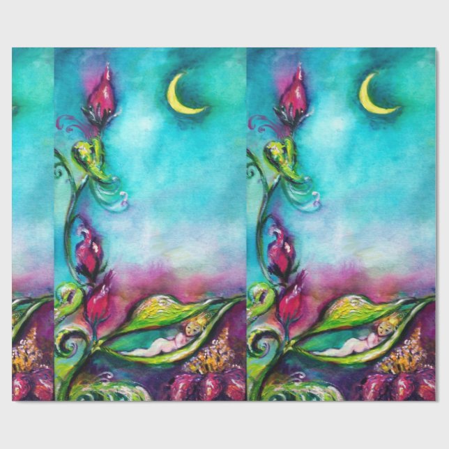 PAPEL DE PRESENTE THUMBELINA DORMINDO ENTRE FOLHAS DE ROSA (Aberto)