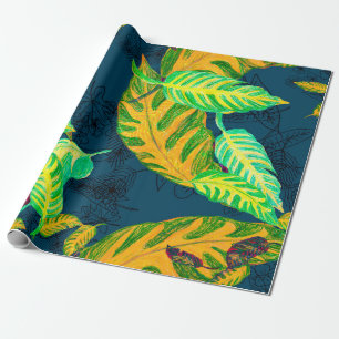 Papel De Presente Tie Tropical Dye Blue Gouache. Padrão tropical. G