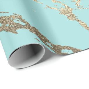 Papel De Presente Tiffany Aqua Blue Marble Shiny Glam